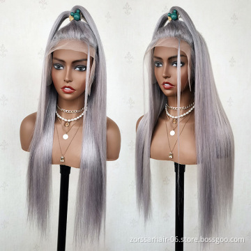 Hot Selling Colored Brazilian Wigs Silver Gray Lace Front Wigs Human Hair Colored Transparent HD Lace Wigs For Black Women